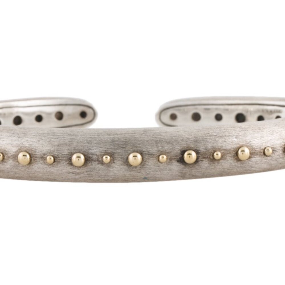 JOHN HARDY STERLING SILVER & 18K YELLOW GOLD DOT BRUSHED KICK CUFF BRACELET - Picture 4 of 11